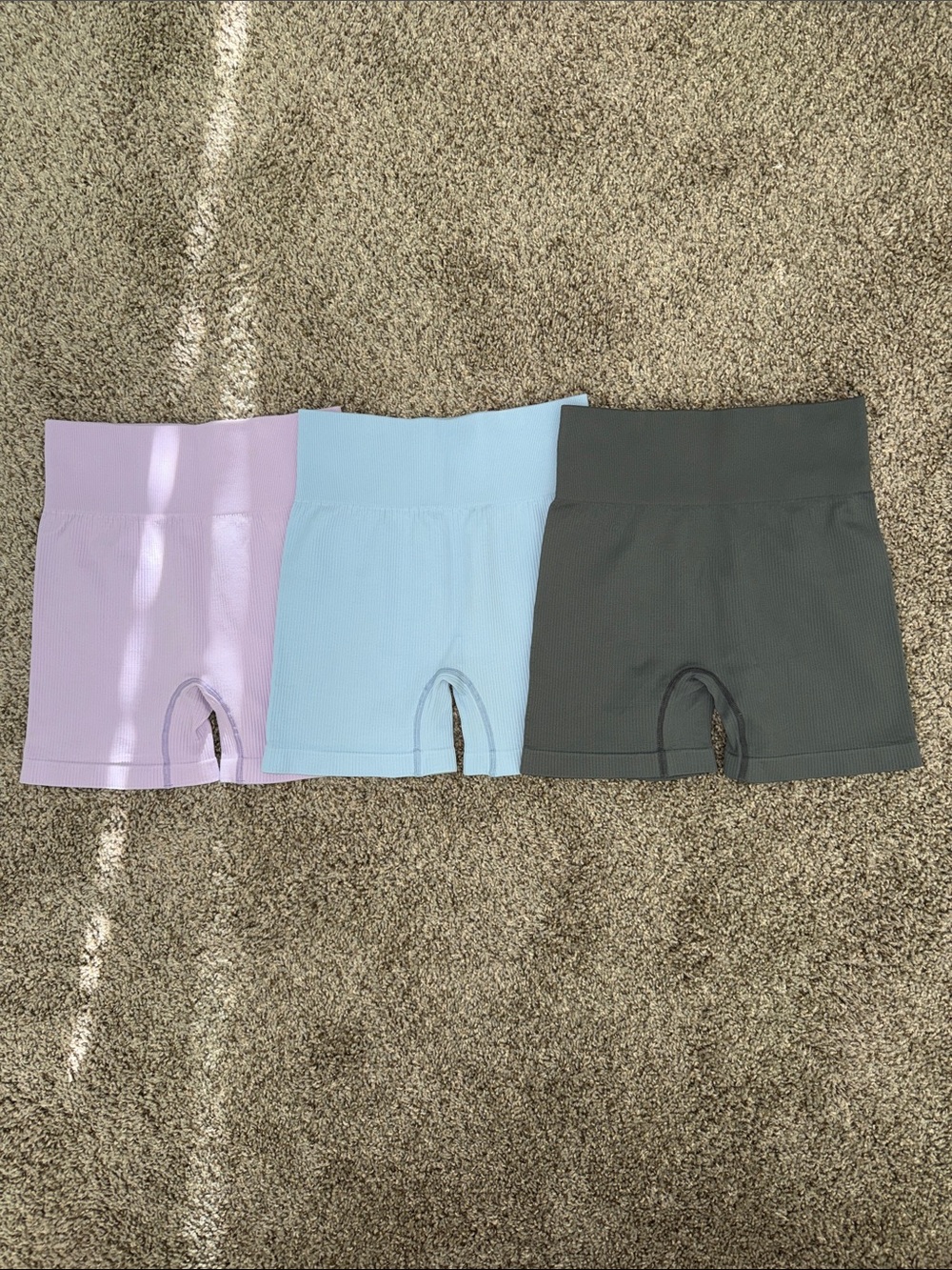 Women’s High-Waist Ribbed Bike Shorts - Lilac, Light Blue & Charcoal